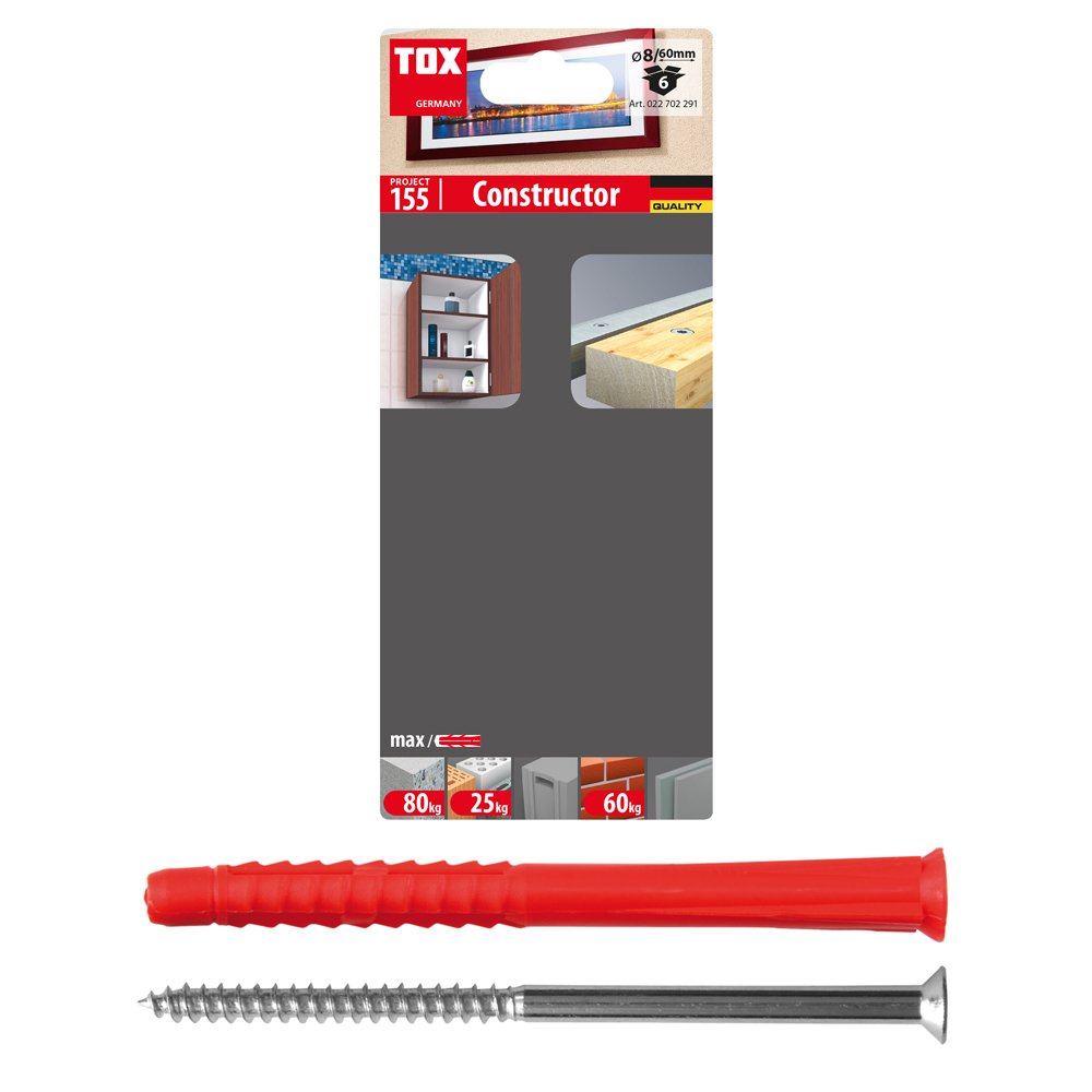 Universalus kaištis su sraigtu TOX Constructor, 8/60+S, 6vnt.
