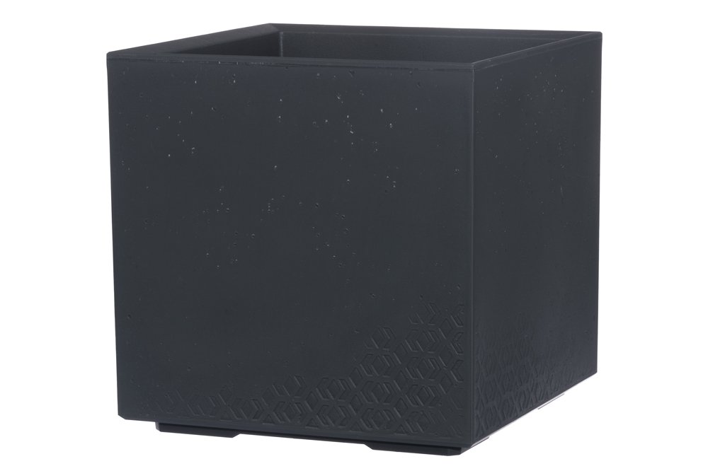 Plastikinis lauko vazonas 4LIVING Karo Beton, antracito sp., su įmontuojamais ratukais, 40 x 40 x 40 cm.