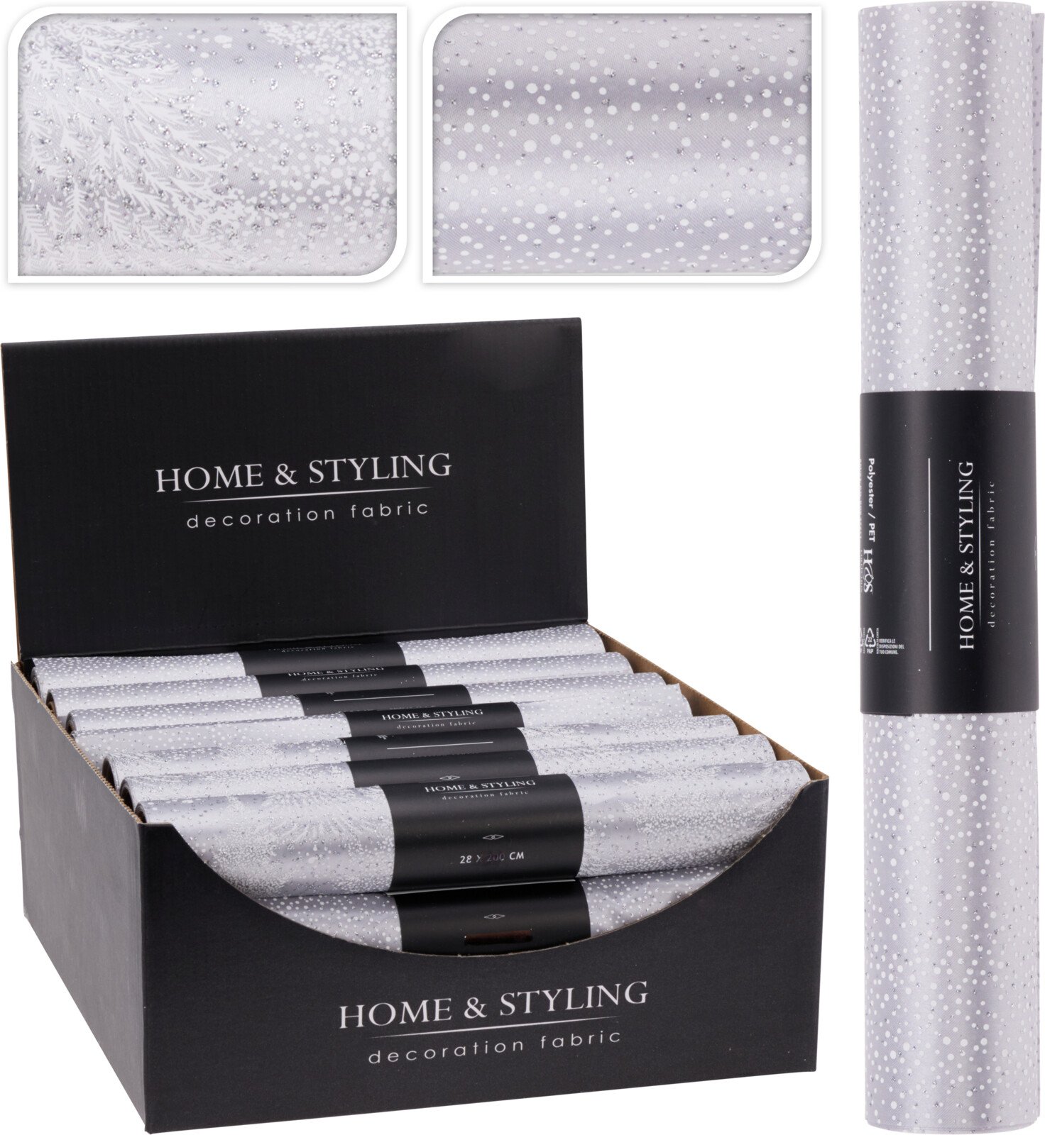 Stalo takelis, 250 x 28 cm, baltos - sidabro sp., 2 skirtingi dizainai