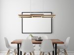 Pakabinamas LED šviestuvas GLOBO Illa, 30W, 230V, 3000K, 3200 lm, metalas, plastikas, MDF tamsiai rudas medis, matinės juodos sp., 1000 x 135 x 1200 mm, 67266H