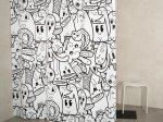 Vonios užuolaida RIDDER DOODLE, 180 x 200 cm, balta/juoda, vinilinė, 100% PEVA, 3123310