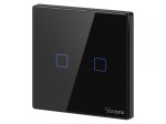 Išmanusis jungiklis SONOFF T3Eu2C-Tx, 2 kanalų, 480W/kanalui, 230V, vald. lieč. mygt., programėle, Wi-Fi, balsu, SONOFF pulteliu (nėra), juodas, IM190314019