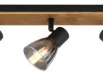 Kryptinis šviestuvas GLOBO Claude, E14, 3 x 40W, 230V, su jung., juodos matinės sp. metalas, tamsiai rudas medis, dūmų sp. Stiklas, 70x400x155mm, 54307-3W