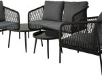 Lauko baldų komplektas, 5 dalys, 2 stalai, 2 foteliai, dvivietė sofa, pilkos sp.