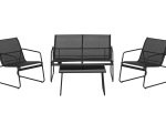 Lauko baldų komplektas 4LIVING Kiira, komplektą sudaro 2 krėslai, dvivietė sofa ir stalas, juodos sp.