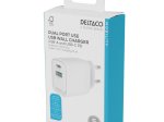 Telefono įkroviklis DELTACO USBC-AC155, 1x USB-A 18 W, 1x USB-C 30 W, baltos sp.
