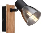 Kryptinis šviestuvas GLOBO Claude, E14, 1 x 40W, 230V, su jung., juodos matinės sp. metalas, tamsiai rudas medis, dūmų sp. Stiklas, 70x140x155mm, 54307-1W