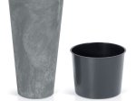 Plastikinis lauko vazonas TUBUS SLIM EFFECT, pilkos spalvos, vazono skersmuo 20 cm.