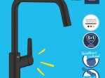Plautuvės maišytuvas GROHE QUICKFIX START, su U-formos snapu, 150° pasukimo kampu, juoda matinė spalva, 304702430