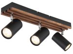 Kryptinis šviestuvas GLOBO Kayden, GU10, 3 x 25W, 230V, matinis metalas, tamsiai ruda mediena, 410 x 80 x 125 mm