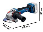 Akumuliatorinis kampinis šlifuoklis BOSCH Professional, GWS 18 V-11 S, SOLO, 18 V, maks. disko skersmuo 125 mm, be akumuliatoriaus ir kroviklio, lagaminas, 06019N4001