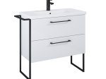 Vonios spintelės komplektas ELITA Cheese Plus Frame 80, 39,7 x 81,7 x 83,7 cm, apatinė, pakabinama, juodas rėmas, balta, 2DR, 167675