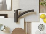Plautuvės maišytuvas GROHE QuickFix Start, 140° pasukimo kampas, ištraukiamas snapas, juodas matinis, montavimas su GROHE QuickMount, 303072431