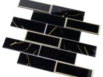 Stiklo mozaika MONA MOSAICS Mh22-1214, 300 x 300 x 6 mm, spl. juoda/ aukso apvadas