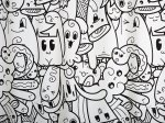 Vonios užuolaida RIDDER DOODLE, 180 x 200 cm, balta/juoda, vinilinė, 100% PEVA, 3123310