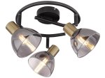 Kryptinis šviestuvas GLOBO Jay, E14, 3 x 25W, 230V, matinio žalvario / juodo metalo spalvos, dūmų spalvos stiklas, 250 x 175 mm, 54305-3