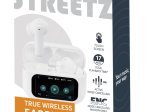 Įkraunamos belaidės ausinės STREETZ T600 TWS, su LCD ekranu, ANC ir ENC, baltos sp.