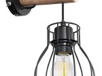 Sieninis šviestuvas GLOBO Mina, E27, 1 x 40W, 230V, juodas metalas, natūralus medis, su jungikliu, 136 x 300 mm, 15326NW
