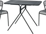 Metalinis lauko baldų komplektas, staliukas 90 x 52 x 47 cm, 2 kėdės 54 x 57 x 70 cm, spalva tamsiai pilka