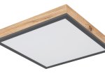 Lubinis LED šviestuvas GLOBO Doro, 12W, 230V, 1200 lm, 3000K, MDF medžio išvaizda, rėmas ažuolo, aliuminio grafito sp., 300 x 300 x 60 mm, 416080WD1.