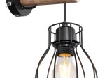 Sieninis šviestuvas GLOBO Mina, E27, 1 x 40W, 230V, juodas metalas, natūralus medis, su jungikliu, 136 x 300 mm, 15326NW