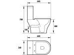 Klozetas VENTO HARSTAD RIMLESS, pastatomas, dvigubas nuleidimas 6/3L, horizontalus nubėgimas, įvadas apatinis, lėtai nusileidžantis dangtis, juodas matinis