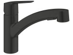 Plautuvės maišytuvas GROHE QuickFix Start, 140° pasukimo kampas, ištraukiamas snapas, juodas matinis, montavimas su GROHE QuickMount, 303072431