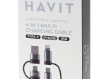 Įkrovimo laidas HAVIT DOT 6244, universalus, Type-C arba USB-A į Type-C arba Lightning, sustiprintas, 60W 1 m, juodos sp.
