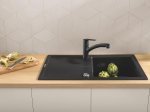 Plautuvės maišytuvas GROHE QuickFix Start, 140° pasukimo kampas, ištraukiamas snapas, juodas matinis, montavimas su GROHE QuickMount, 303072431
