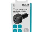 Automobilinis įkroviklis DELTACO USBC-CAR123, 1x USB-A 18 W, 1x USB-C 45 W, juodos sp.