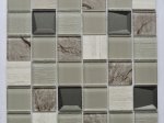 Stiklo mozaika MONA MOSAICS Td868, 300 x 300 x 8 mm, 11 vnt./dėž.iklo ir akmens mozaika, spl. smėlio pilkšva/blizgi juoda/natūralus akmuo dramblio kaulo