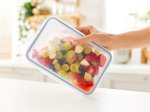 Hermetinė maisto saugojimo dėžutė, 1,5 l, skaidri su mėlynu dangteliu