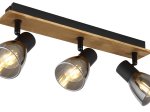 Kryptinis šviestuvas GLOBO Claude, E14, 3 x 40W, 230V, su jung., juodos matinės sp. metalas, tamsiai rudas medis, dūmų sp. Stiklas, 70x400x155mm, 54307-3W