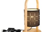 Stalinis nakties šviestuvas GLOBO Ninja, E14, 1 x 40W, 230V, natūralaus medžio spalvos, juoda tekstilė, su jungikliu ant laido 1,5m ilgio, 160 x 330 mm, 21506B