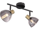 Kryptinis šviestuvas GLOBO Jay, E14, 2 x 25W, 230V, matinio žalvario / juodo metalo spalvos, dūmų spalvos stiklas, 300 x 110 x 175 mm, 54305-2