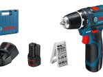 Akumuliatorinis suktuvas BOSCH Professional GSR 12V-15, 2 baterijos 12V, 2,0 Ah, 10 priedų rinkinys, lagaminas (060186810G)