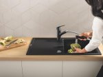 Plautuvės maišytuvas GROHE QuickFix Start, 140° pasukimo kampas, ištraukiamas snapas, juodas matinis, montavimas su GROHE QuickMount, 303072431