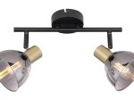 Kryptinis šviestuvas GLOBO Jay, E14, 2 x 25W, 230V, matinio žalvario / juodo metalo spalvos, dūmų spalvos stiklas, 300 x 110 x 175 mm, 54305-2