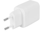 Telefono įkroviklis DELTACO USBC-AC154, 1x USB-A 18 W, 1x USB-C 20 W, baltos sp.