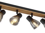 Kryptinis šviestuvas GLOBO Claude, E14, 4 x 40W, 230V, su jung., juodos matinės sp. metalas, tamsiai rudas medis, dūmų sp. Stiklas, 70x500x155mm, 54307-4W