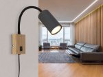 Kryptinis šviestuvas GLOBO Robby, GU10, 1x25W, 230V, su jung., 1,5 m laidas, metalinis, matinės juodos sp. su medžio imitacija, 70 x 440 x 320 mm, 57911WG