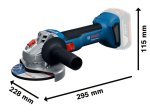 Akumuliatorinis kampinis šlifuoklis BOSCH Professional, GWS 18 V-8, 18 V, maks. disko skersmuo 125 mm, komplekte 2 x 5,0 Ah akumuliatoriai ir kroviklis, lagaminas, 06019N9003