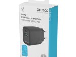 Sieninis įkroviklis DELTACO AC153, 1x USB-A 18 W, 1x USB-C PD 20 W, juodos sp., USB-C, 1903152