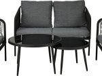 Lauko baldų komplektas, 5 dalys, 2 stalai, 2 foteliai, dvivietė sofa, pilkos sp.