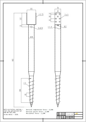 Įsukamas sraigtinis U tipo polius, 101 x 885 x 1,8 mm, HDG | MOKI VEŽI