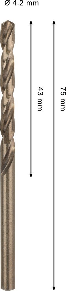 Grąžtas metalui BOSCH HSS-Co, DIN 338, 4,2 × 43 × 75 mm