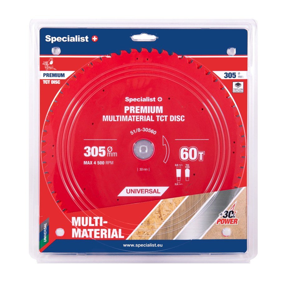 Medienos pjovimo diskas skersinio pjovimo staklėms SPECIALIST+ Multimaterial, 305x30 mm, 60 dantų