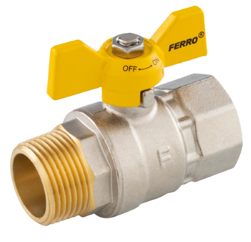 Rutulinis ventilis dujoms FERRO G18, 1/2", trumpa rankena, vidus/išorė, KGMS11