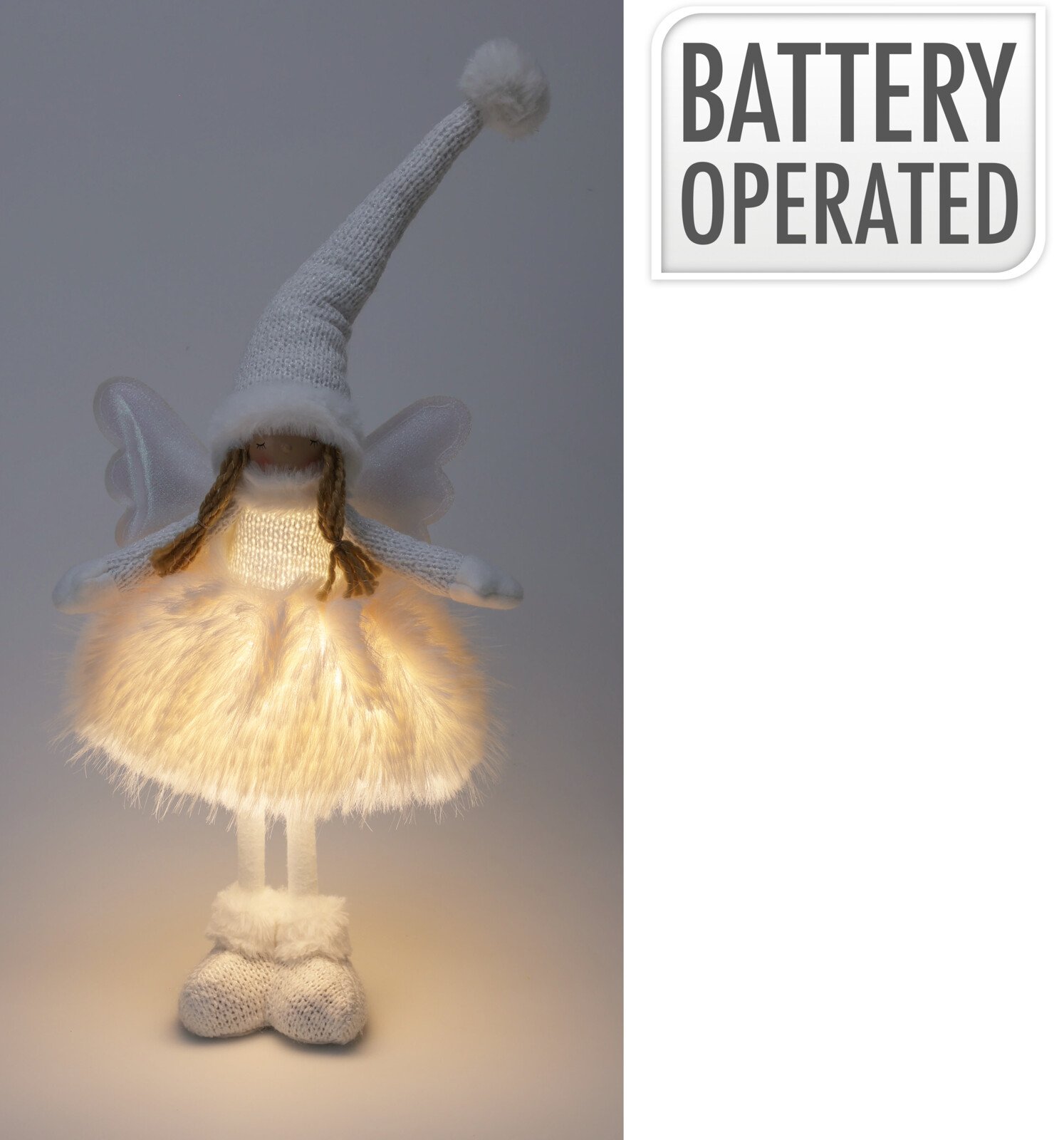Kalėdinė LED dekoracija Angelas, baltos sp., aukštis 50 cm, be baterijų