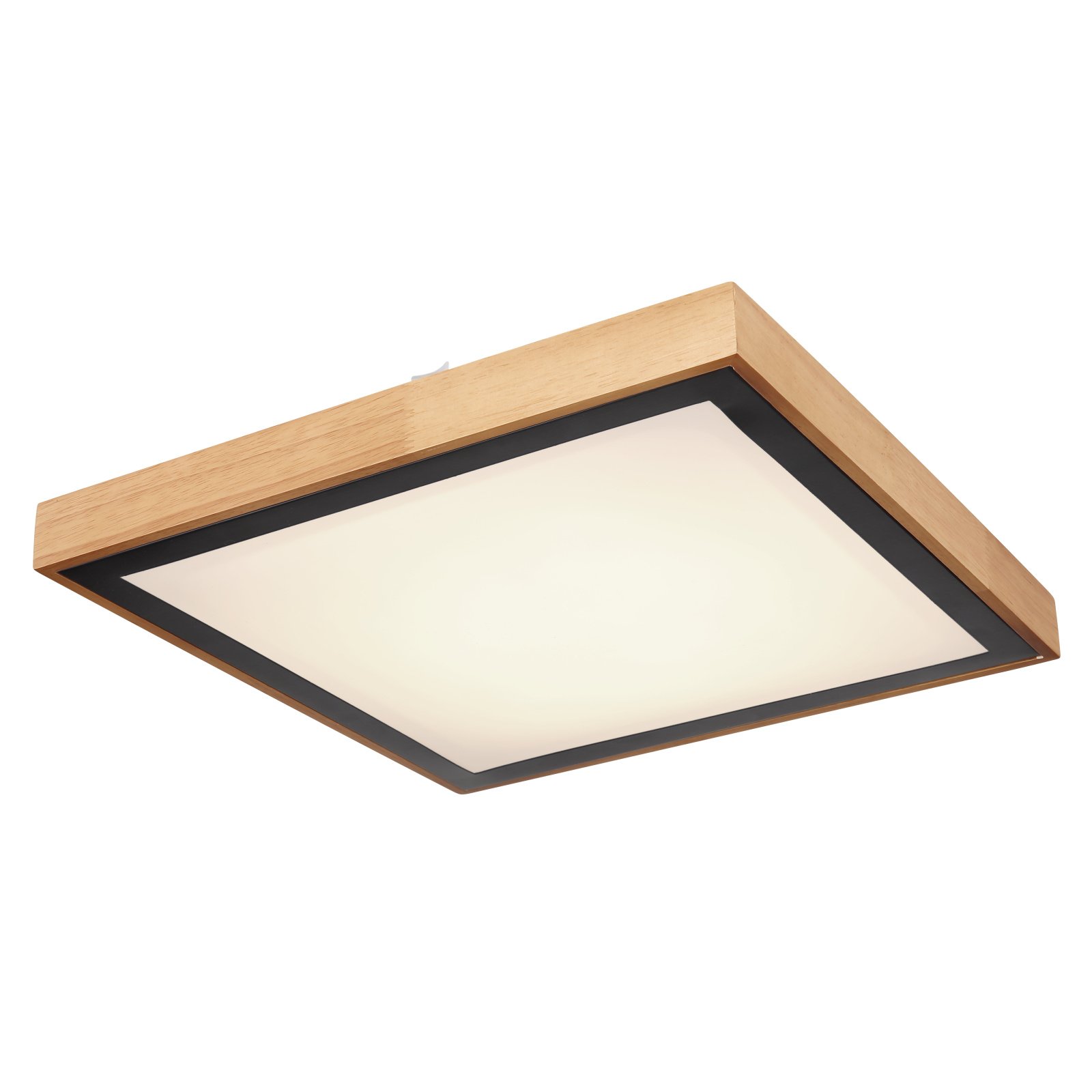Lubinis LED šviestuvas GLOBO Bruno, 24W, 230V, 2500lm, 3000/4500/6000K, šviesos sp. keičiama jung., metalas juodas, rėmas medžio, 390x390x90mm, 41764-24Q
